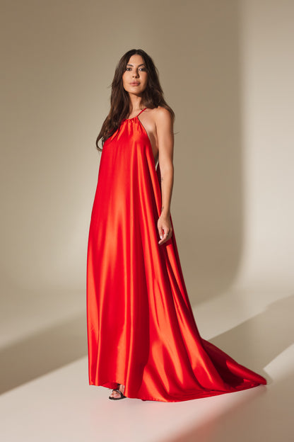 Rochie Elena maxi din satin (rosie)