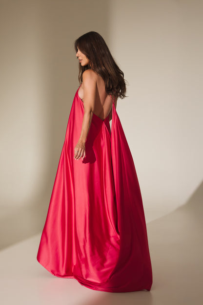 Rochie Elena maxi din satin (fucsia)