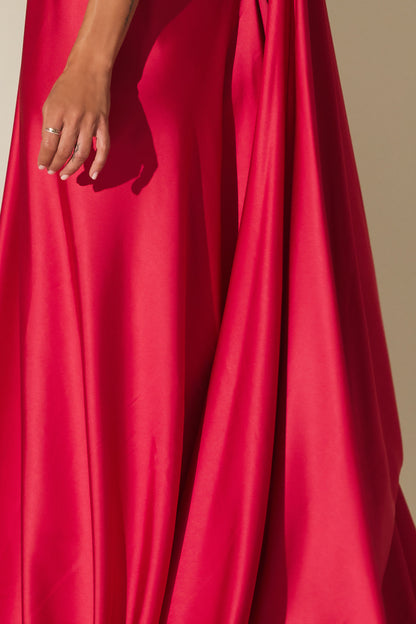 Rochie Elena maxi din satin (fucsia)