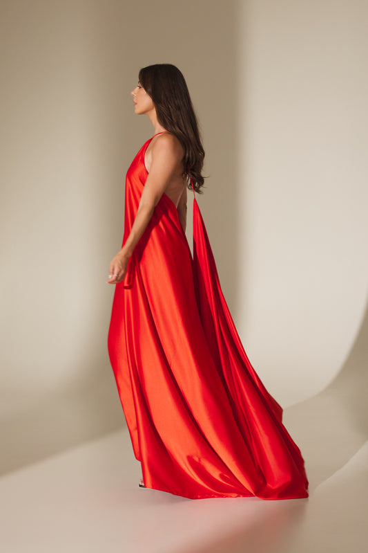 Rochie Elena maxi din satin (rosie)