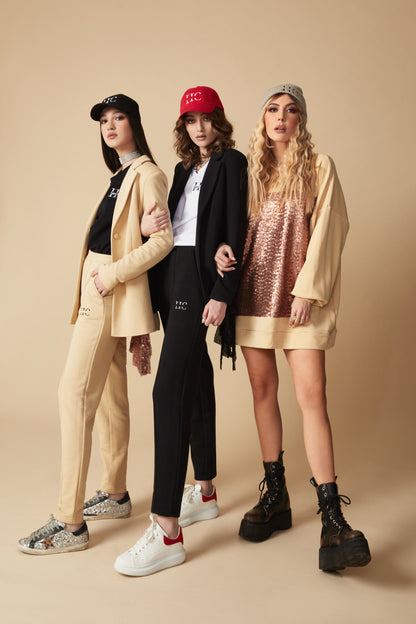 HANORAC OVERSIZED BEJ CU PAIETE